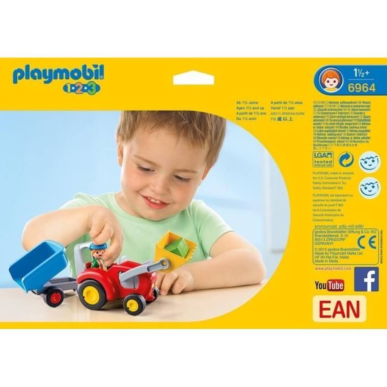Playmobil - 6964 - 1.2.3 - Fermier avec tracteur et remorque