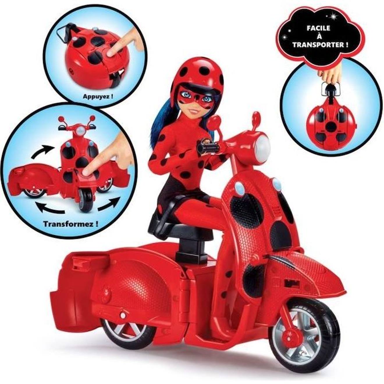 Scooter Miraculous Switch'n Go + Poupée Articulée Ladybug Lucky Charm Bandai 26 Cm - P50668 Rouge