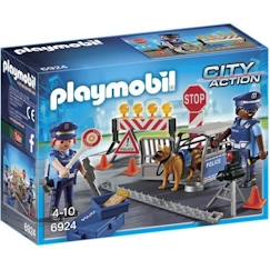 Jouet-PLAYMOBIL 6924 Barrage de Police, City Action, Les policiers, 100 pièces, Dès 4 ans