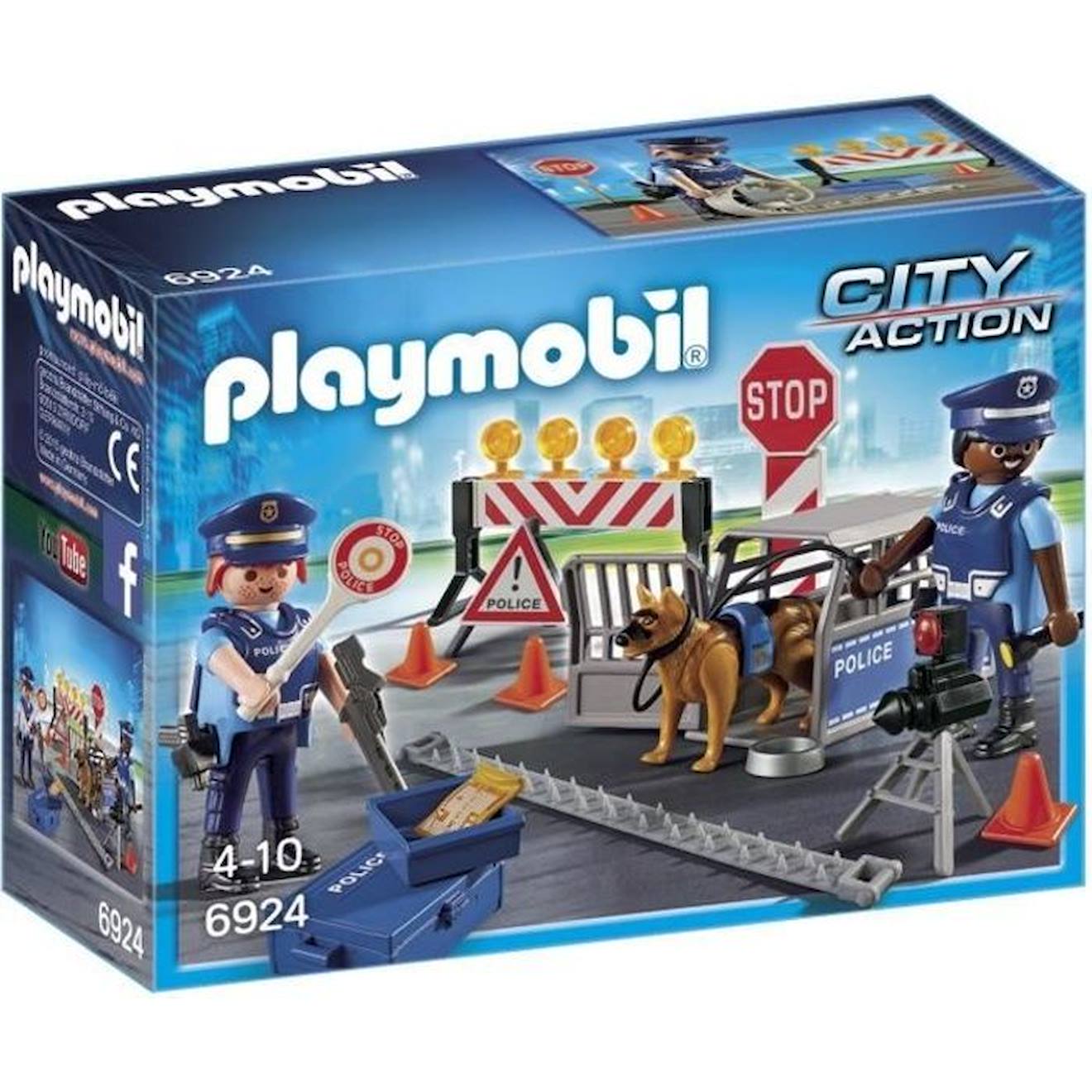 Playmobil - Barrage De Police - City Action - Contrôle De Vitesse - Accessoires Inclus Bleu