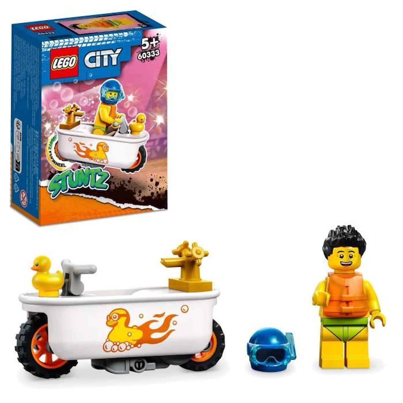 Lego® City Stuntz La Moto De Cascade Baignoire - Jouet Avec Minifigurines De Cascadeurs Blanc