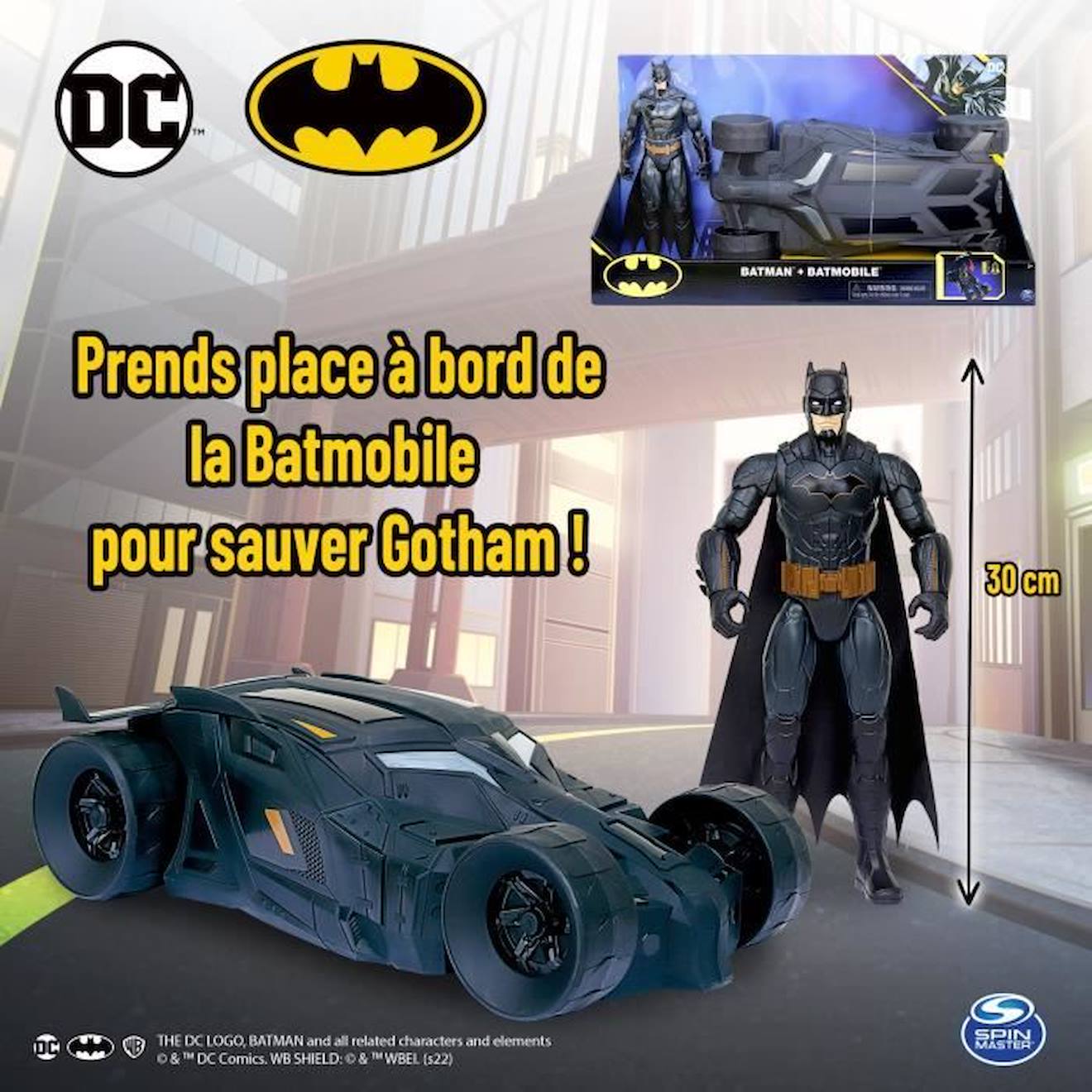 Figurine Batman 30cm avec sa Batmobile - BATMAN - Pack Batman + Batmobile -  Mixte - Noir noir - Batman