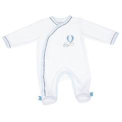 -Pyjama bébé - Sauthon - Lazare - Velours blanc/bleu - Taille naissance - Confort optimal