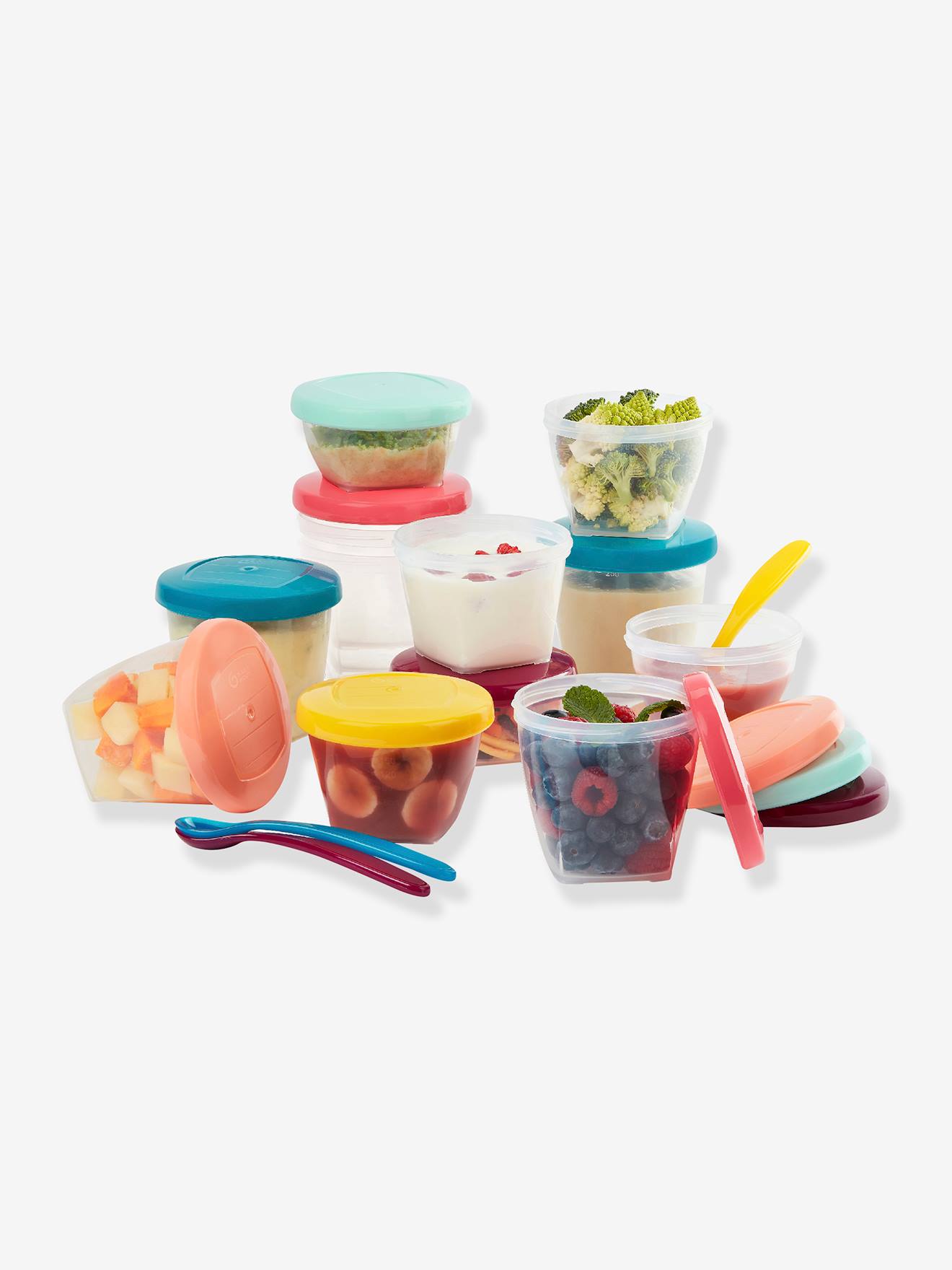 Ensemble de 12 boîtes hermétiques + 3 cuillères souples Babybols Multi Set multicolore (Babymoov) - Image 1