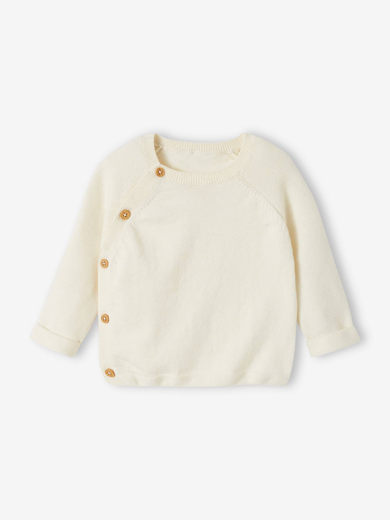 Pull bébé en tricot ouverture devant écru
