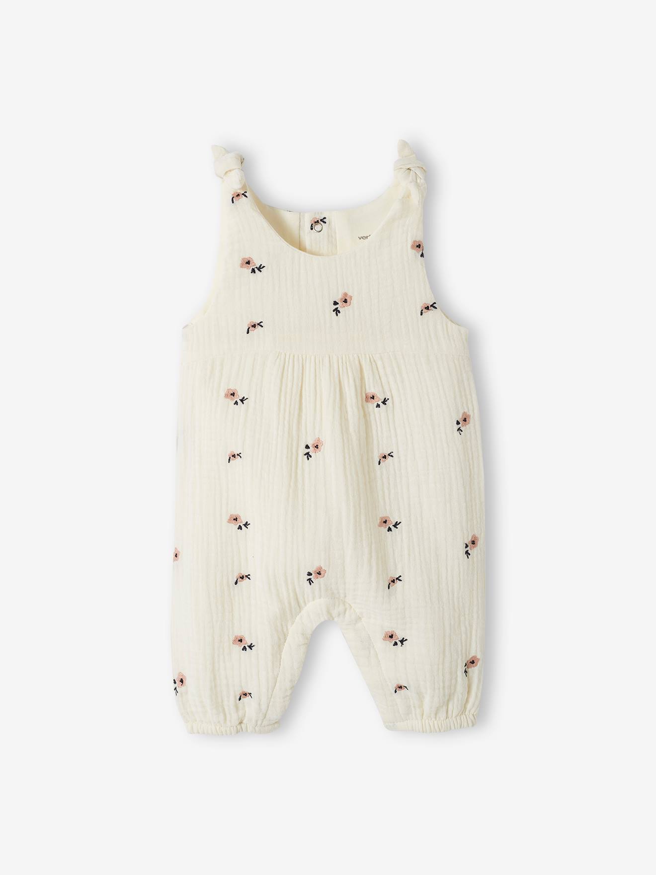 Combinaison bébé naissance brodée en gaze de coton écru