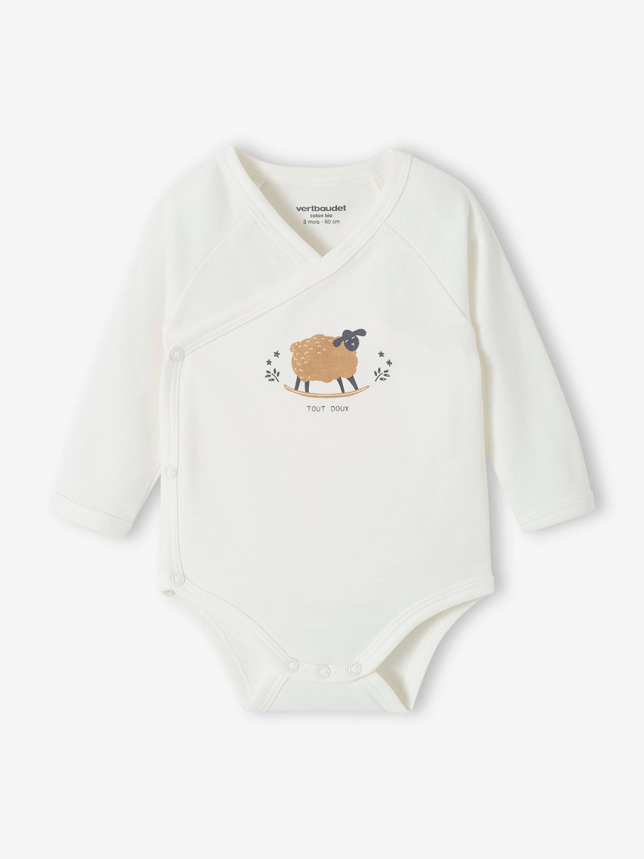 Lot de 5 bodies ouverture naissance bébé en coton biologique taupe (Vertbaudet) - Image 1