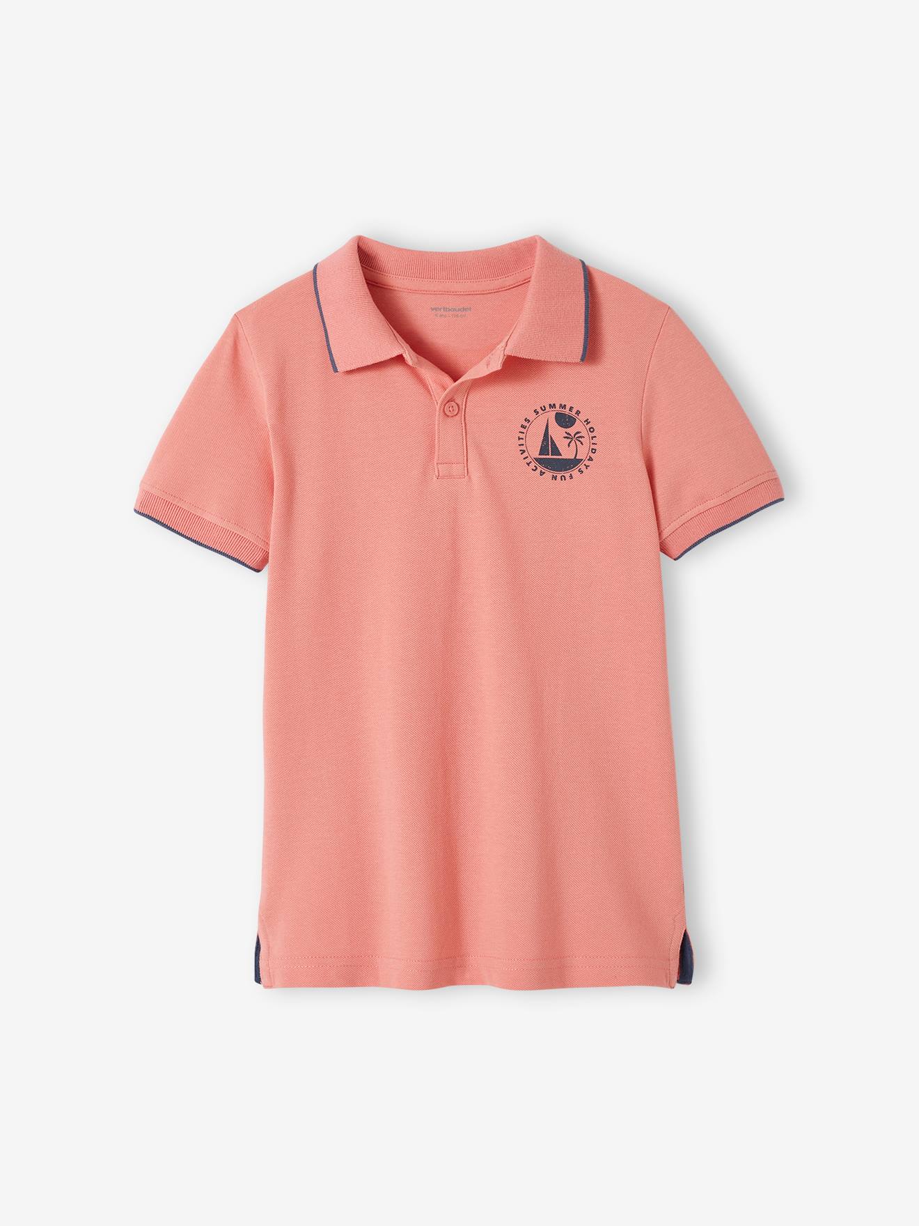 Polo en maille piquée motif poitrine garçon vieux rose