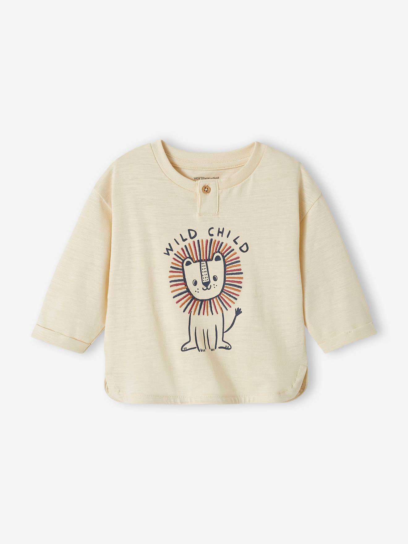 T-shirt motif animal bébé manches longues écru