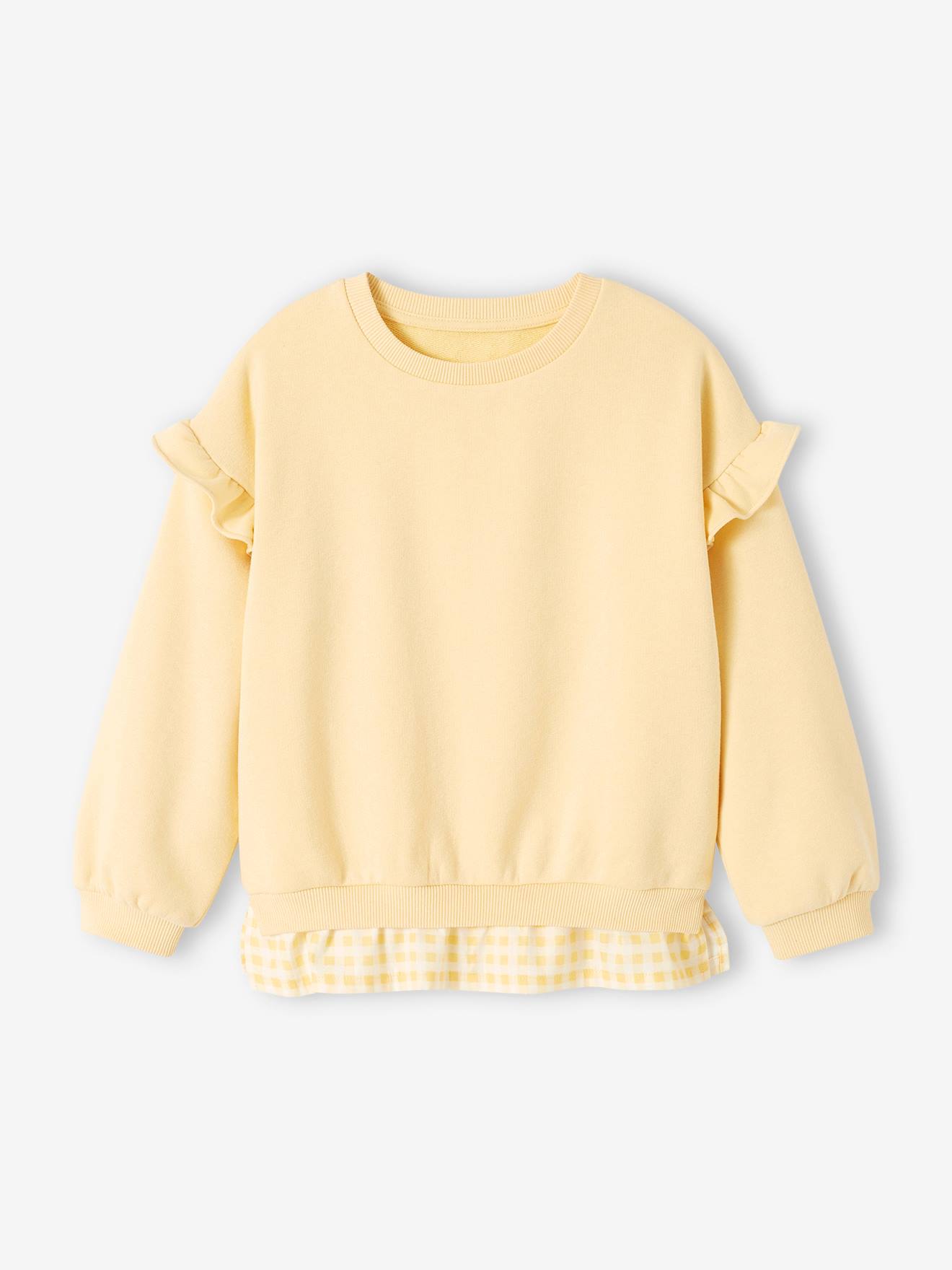 Sweat à volants bi-matière fille personnalisable jaune pastel