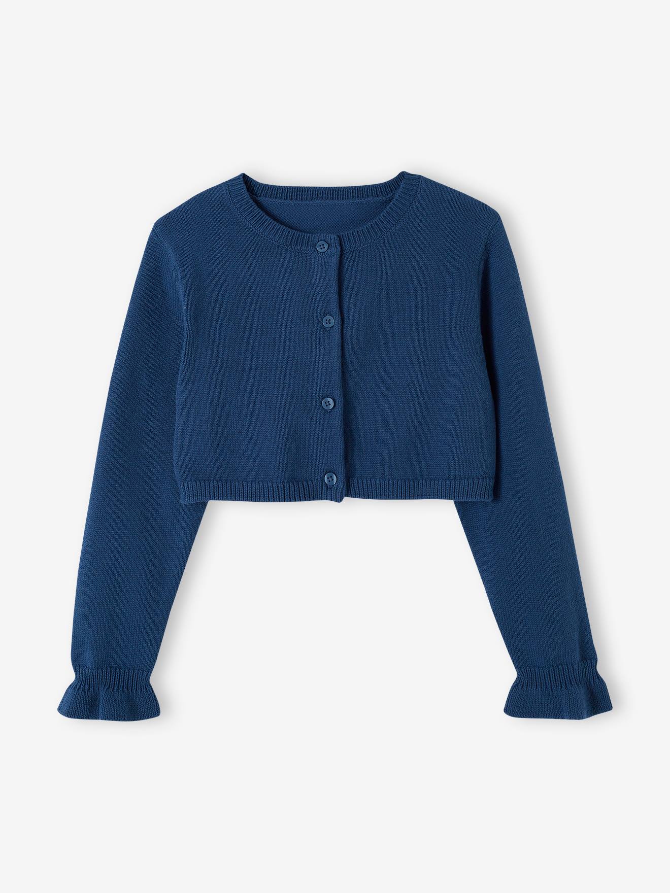 Gilet boléro cérémonie fille bleu chambray