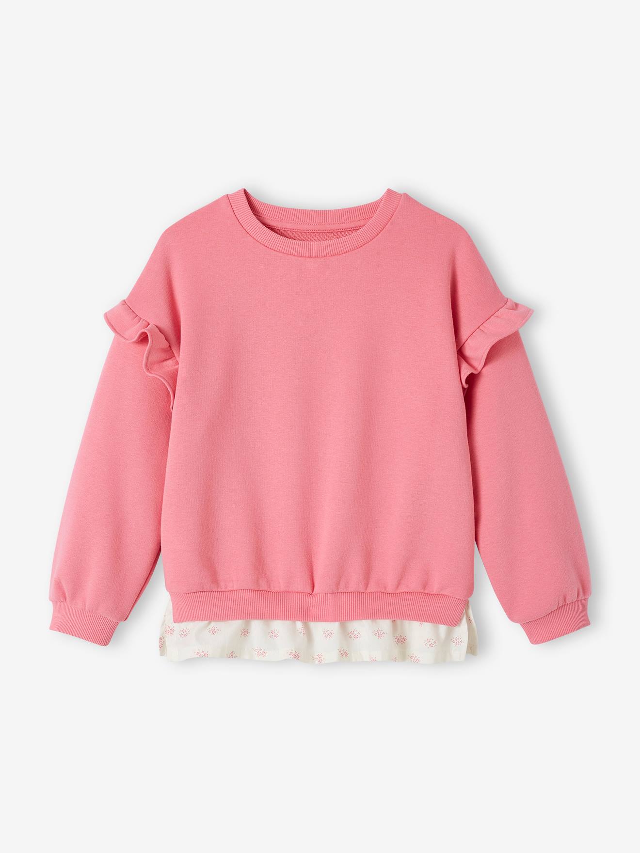 Sweat à volants bi-matière fille personnalisable rose bonbon