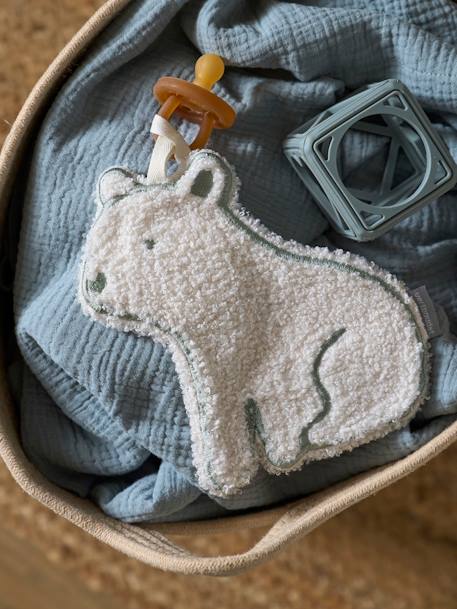 Vertbaudet - Attache-tétine doudou Ours polaire en sherpa écru