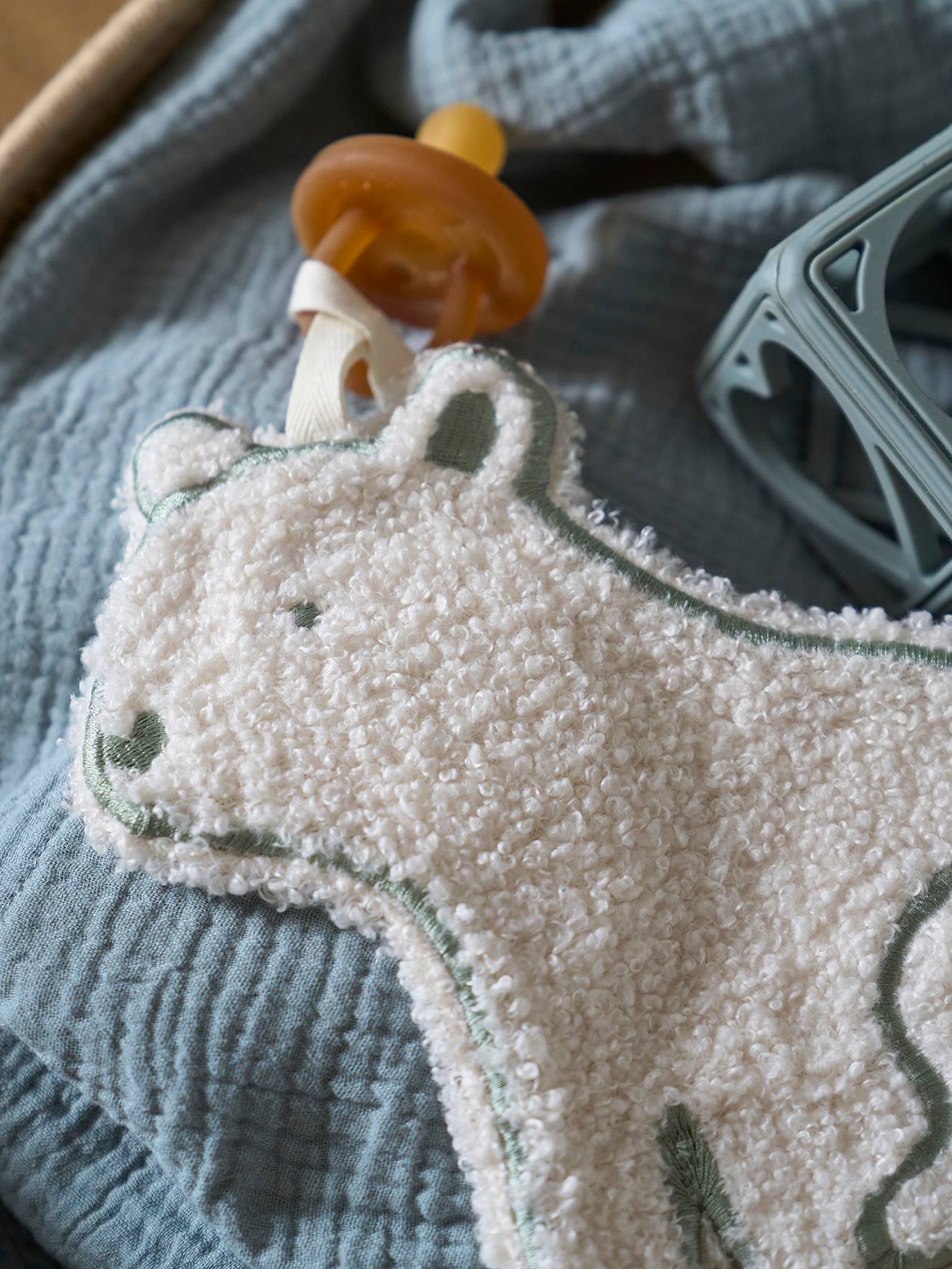 Attache-tétine doudou Ours polaire en sherpa écru (Vertbaudet) - Image 1