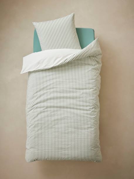 Parure housse de couette + taie d'oreiller avec coton recyclé MOISSON blanc imprimé 3 - vertbaudet enfant 