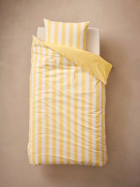 Parure housse de couette + taie d'oreiller essentiels enfant avec coton recyclé TRANSAT rayé jaune+rayé rose+rayé vert 3 - vertbaudet enfant 