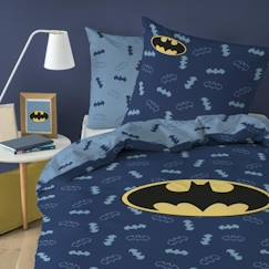 Linge de maison et décoration-Linge de lit enfant-Parure de lit imprimée 100% coton, BATMAN ICONIC. Taille : 140x200 cm
