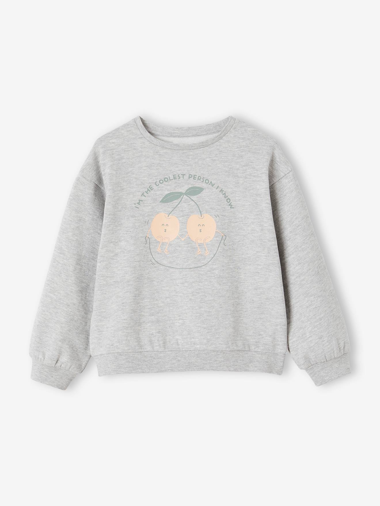 Sweat Basics motif placé fille gris chiné