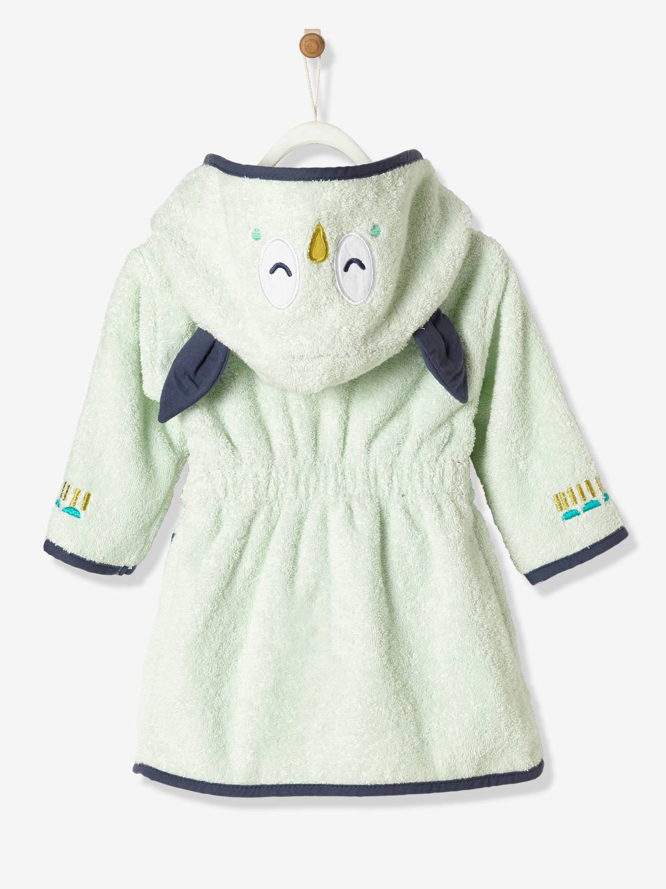 Peignoir De Bain Bebe Personnalisable Hibou Oeko Tex Vert Pale Vertbaudet