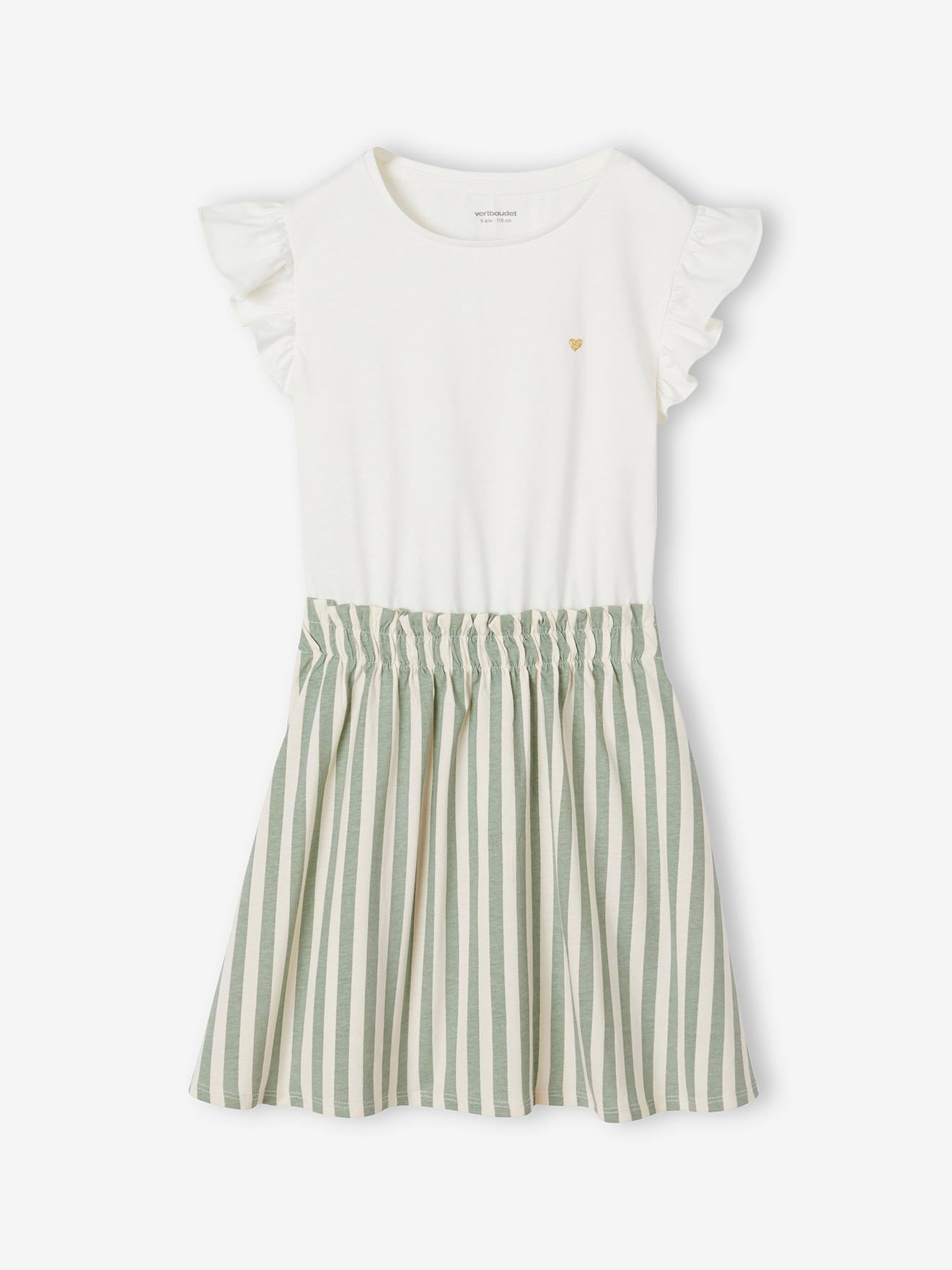 Robe effet 2 en 1 fille rayé vert