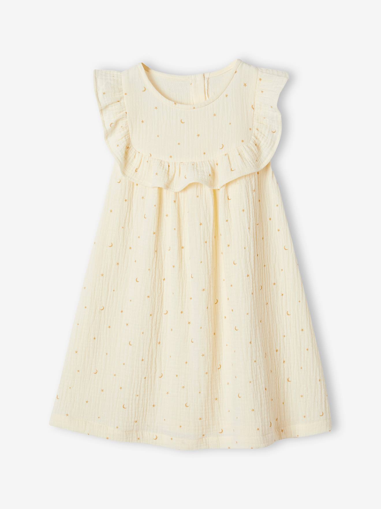 Chemise de nuit en gaze de coton imprimée écru