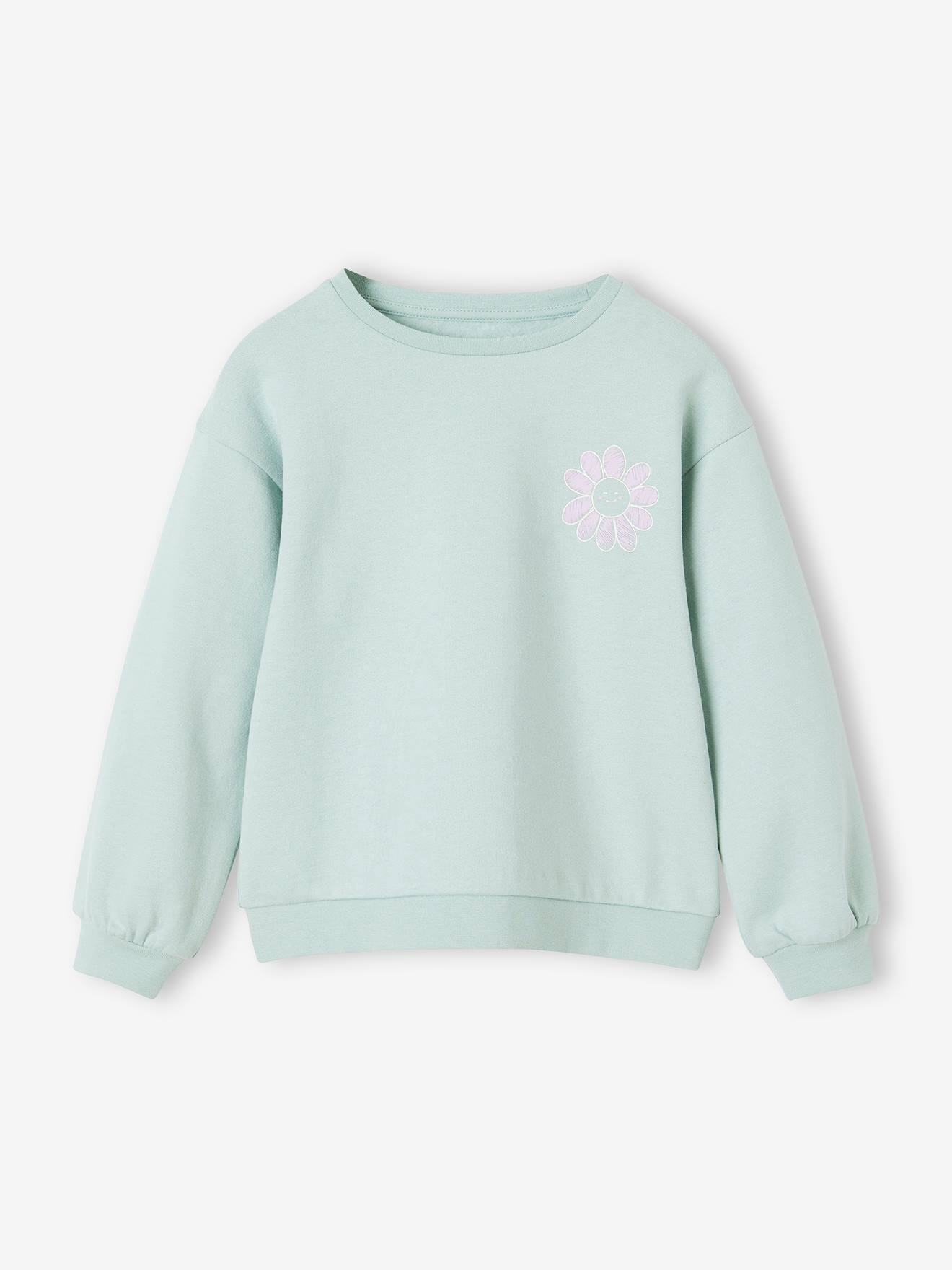 Sweat motif placé fille bleu ciel