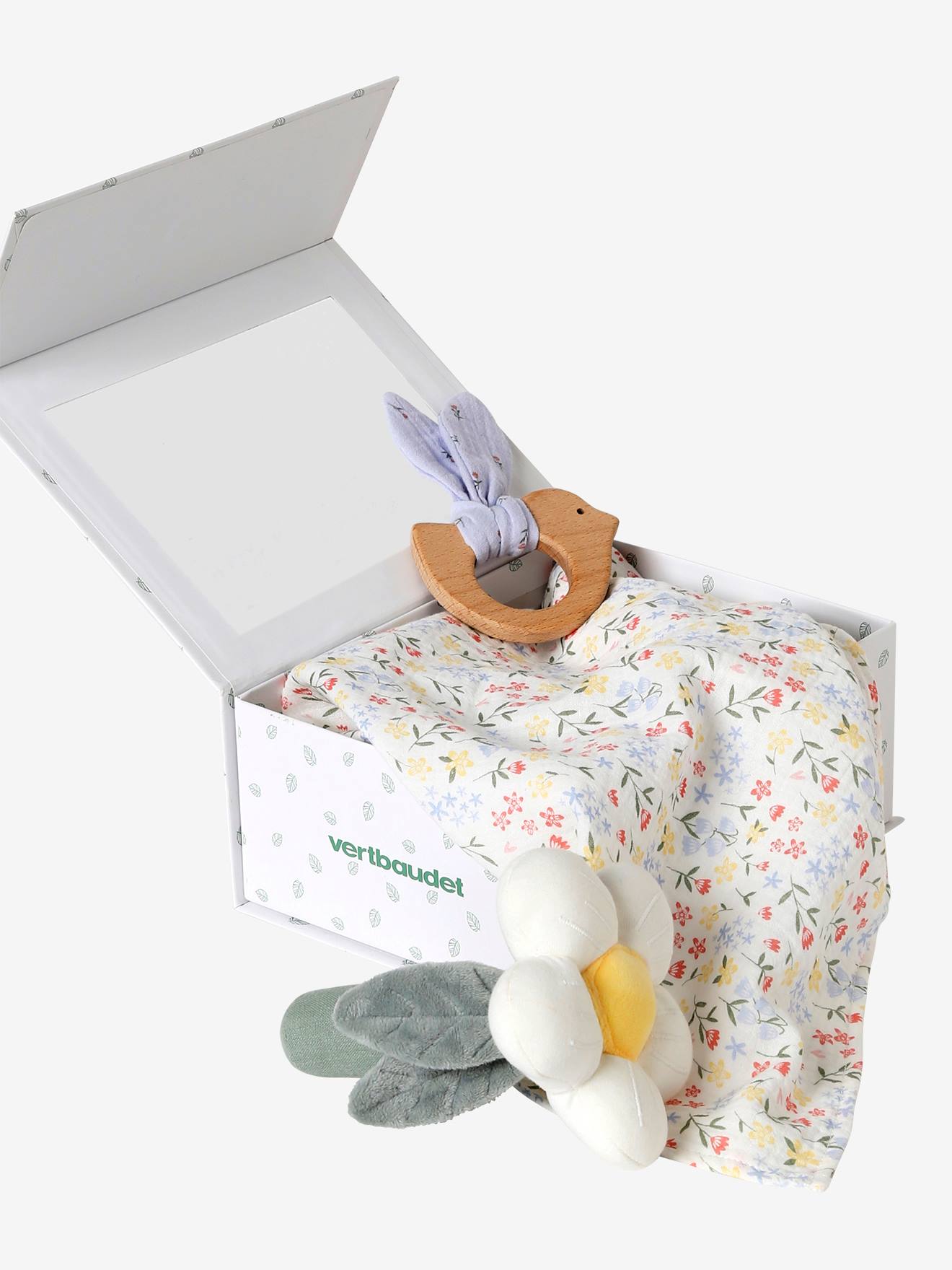 Coffret cadeau 3 pièces : doudou lange personnalisable + hochet + livre imagier giverny (Vertbaudet) - Image 1