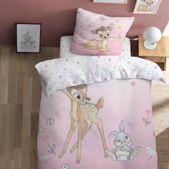 Linge de maison et décoration-Linge de lit enfant-Parure de lit imprimée 100% coton, DISNEY HOME BAMBI FLOWERS 135x200+80x80cm