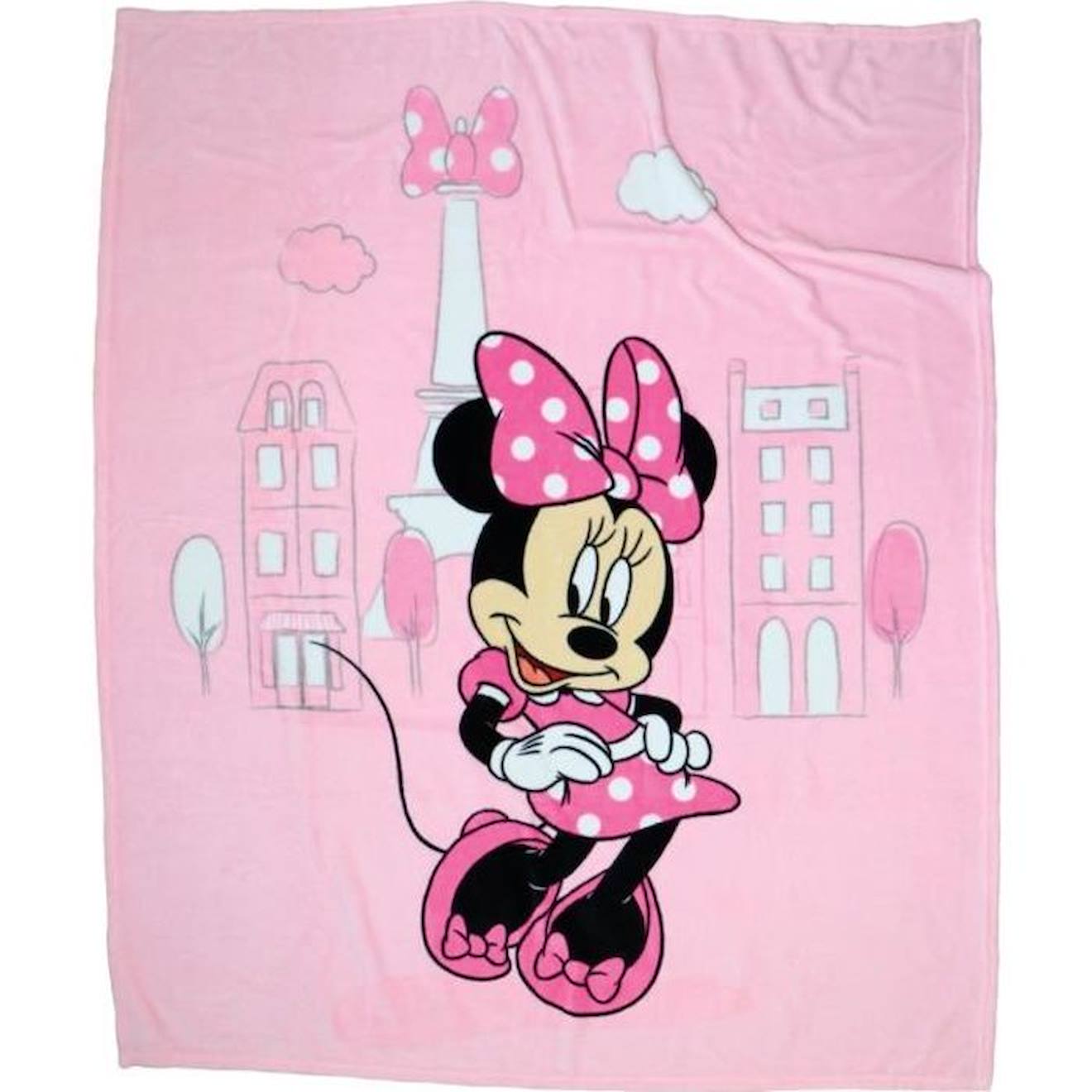 Plaid Polaire Imprimé, Disney Minnie Shopping. Taille : 125x150 Cm Rose