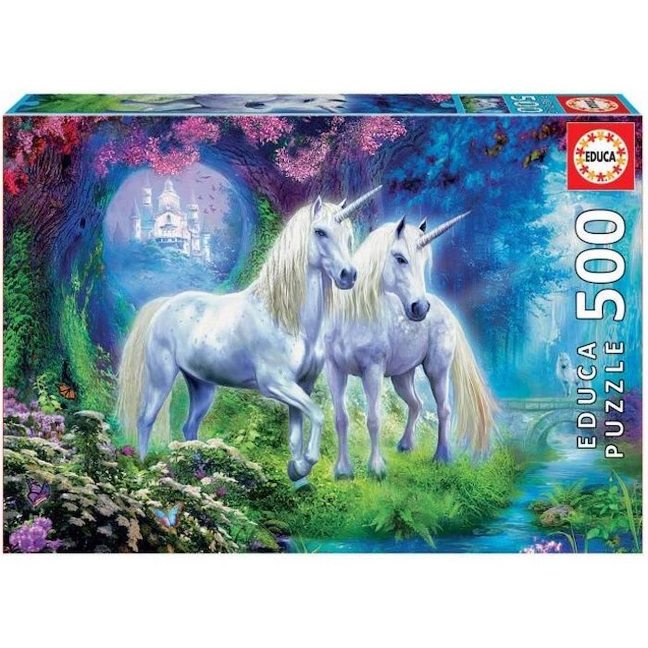 Puzzle Fantastique - Educa - 500 Pièces - Licornes Dans La Forêt Bleu