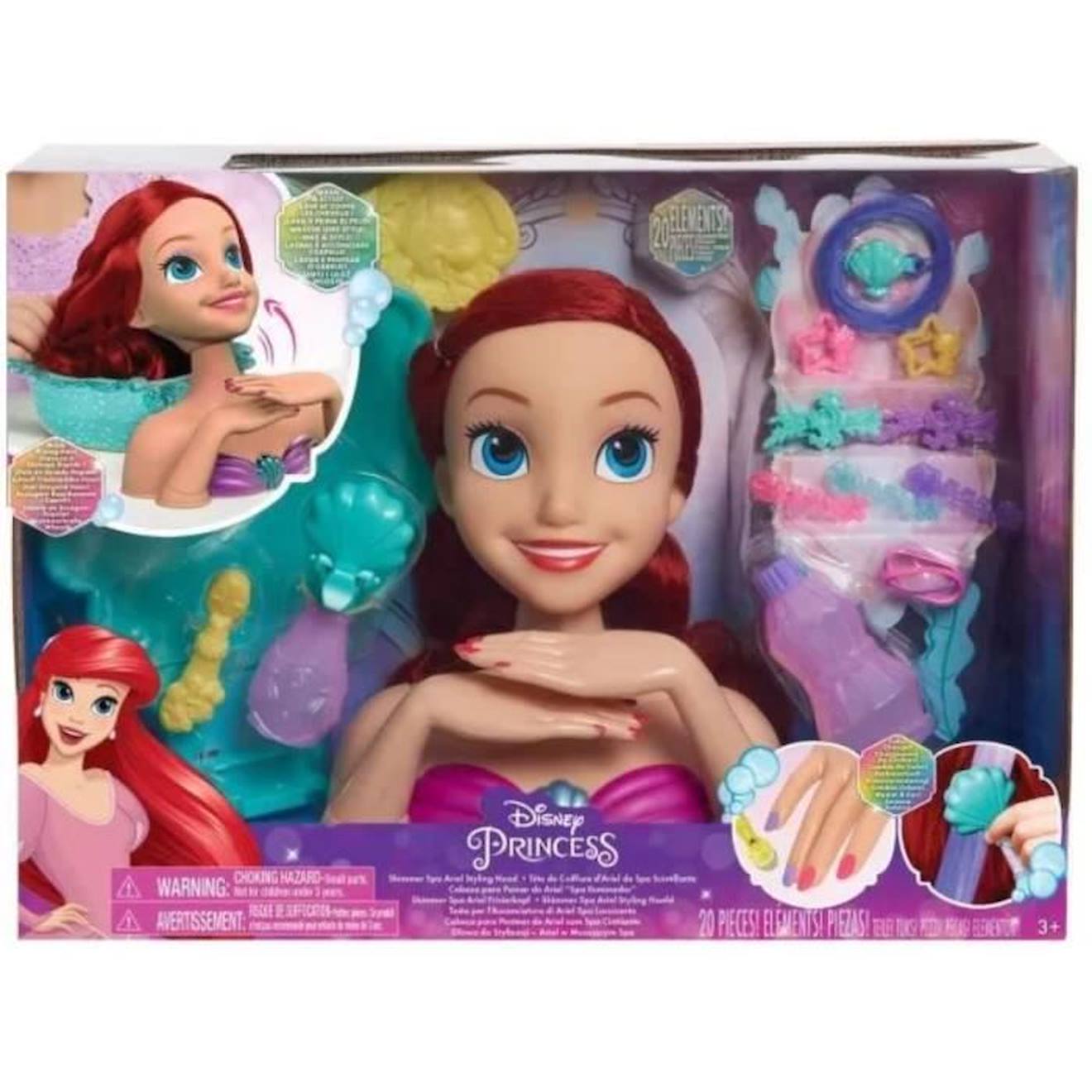 Disney Princesses - Tête À Coiffer Deluxe - Spa Ariel - Jouet Enfant Avec Accessoires Rose