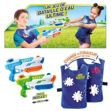 Jeu de Bataille d'Eau CANAL TOYS - Hydro Blaster Game - 2 pistolets + 2 dossards color change BLEU 4 - vertbaudet enfant 