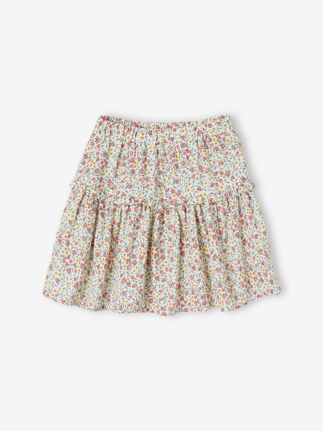 Jupe à fleurs en gaze de coton fille écru