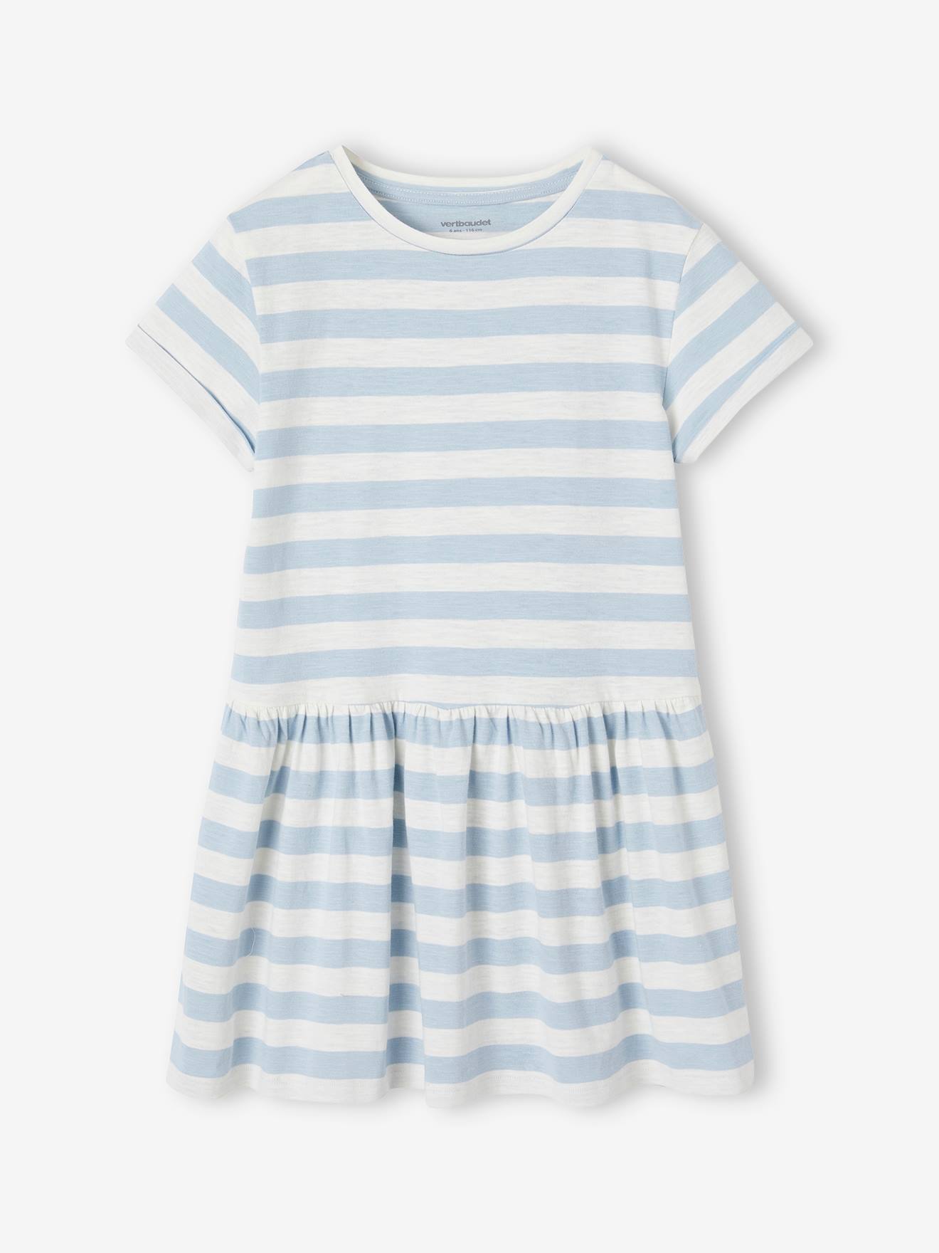 Robe Basics imprimée fille manches courtes rayé bleu