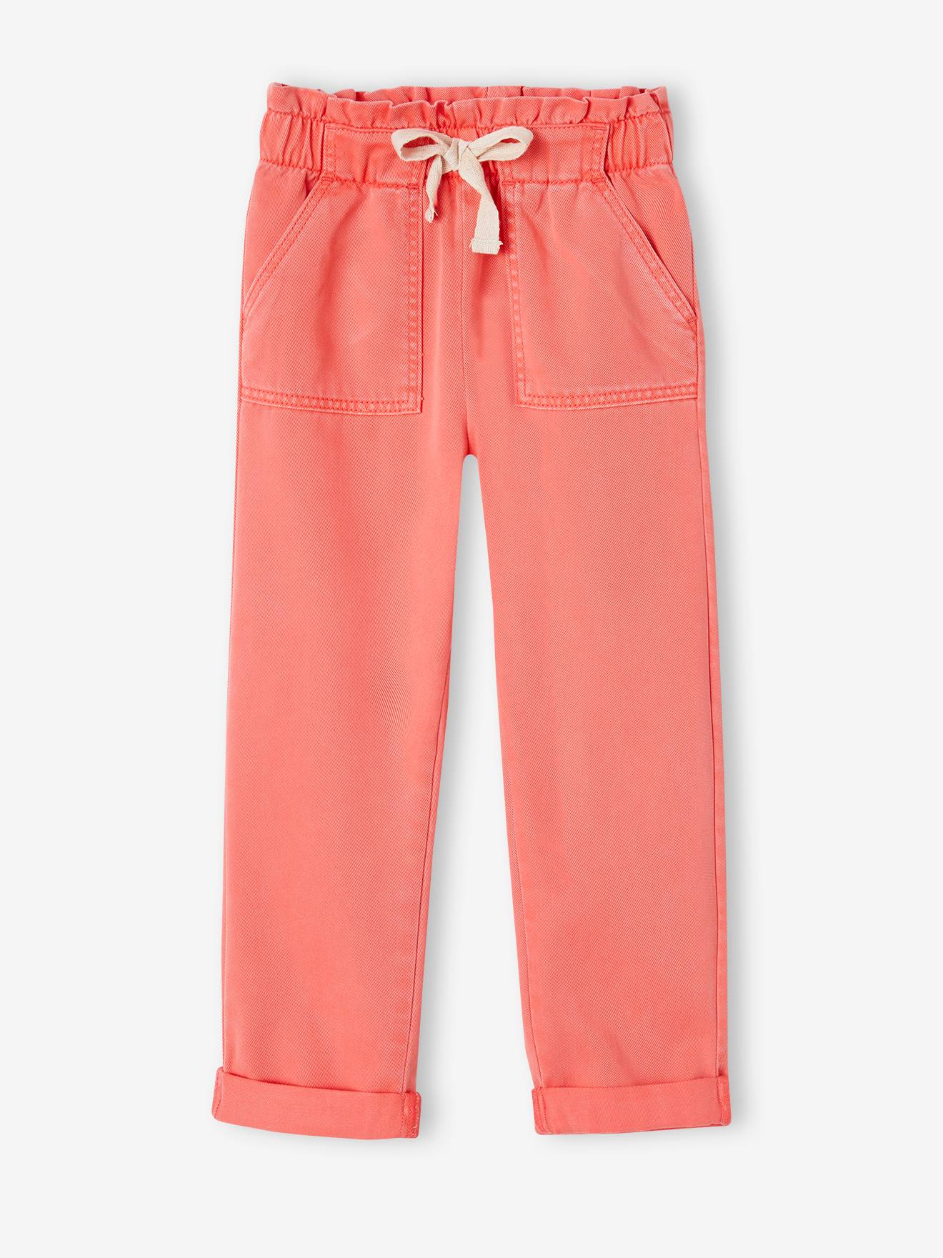 Pantalon style paperbag fluide fille corail