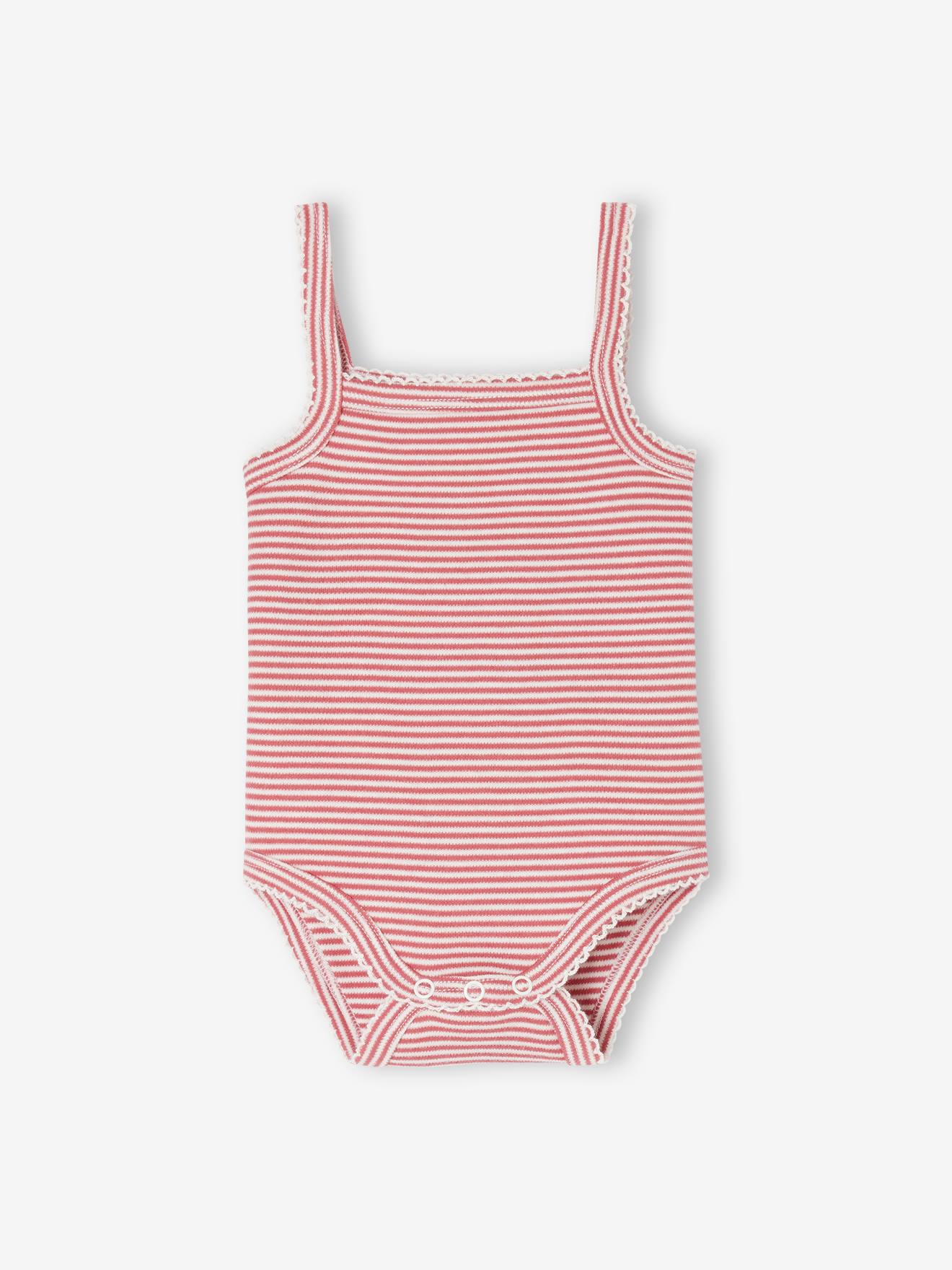 Lot de 5 bodies à bretelles naissance en coton biologique vieux rose (Vertbaudet) - Image 2