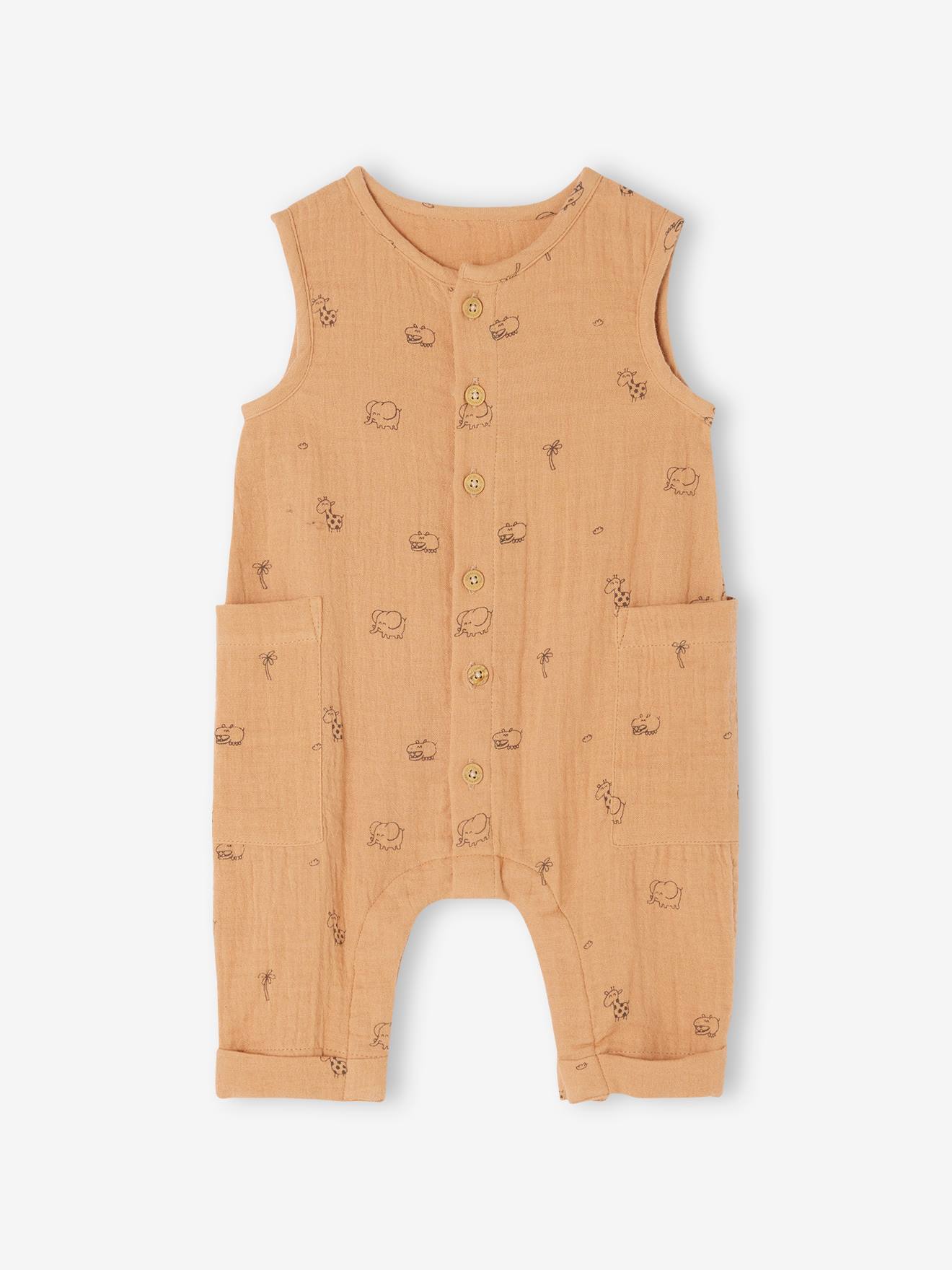 Combinaison en gaze de coton naissance cappuccino