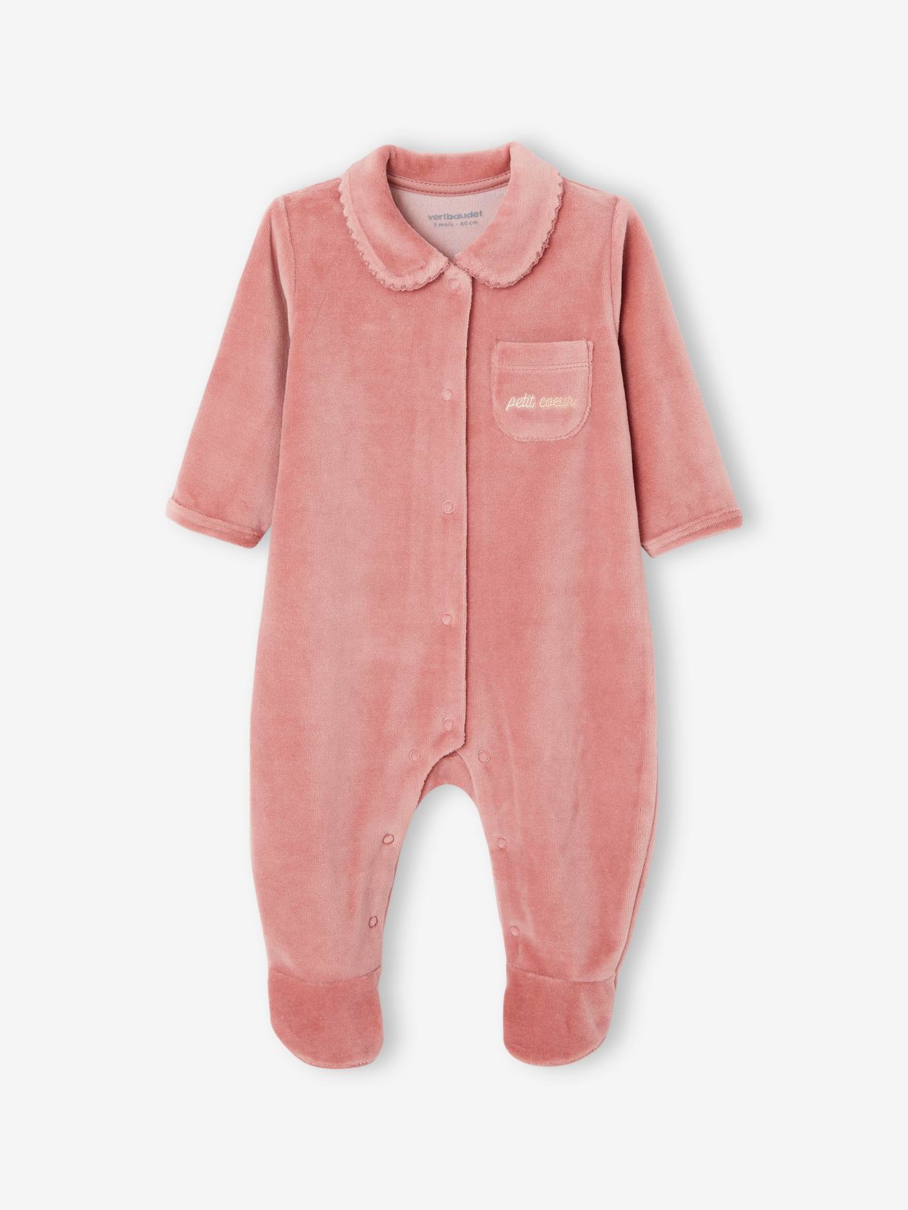 Lot de 2 pyjamas bébé fille en velours vieux rose (Vertbaudet) - Image 1