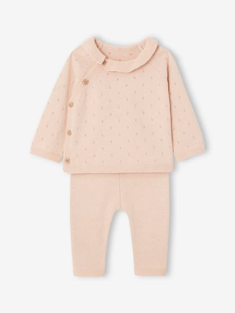 Ensemble en tricot pull à collerette et pantalon bébé rose nude 3 - vertbaudet enfant 