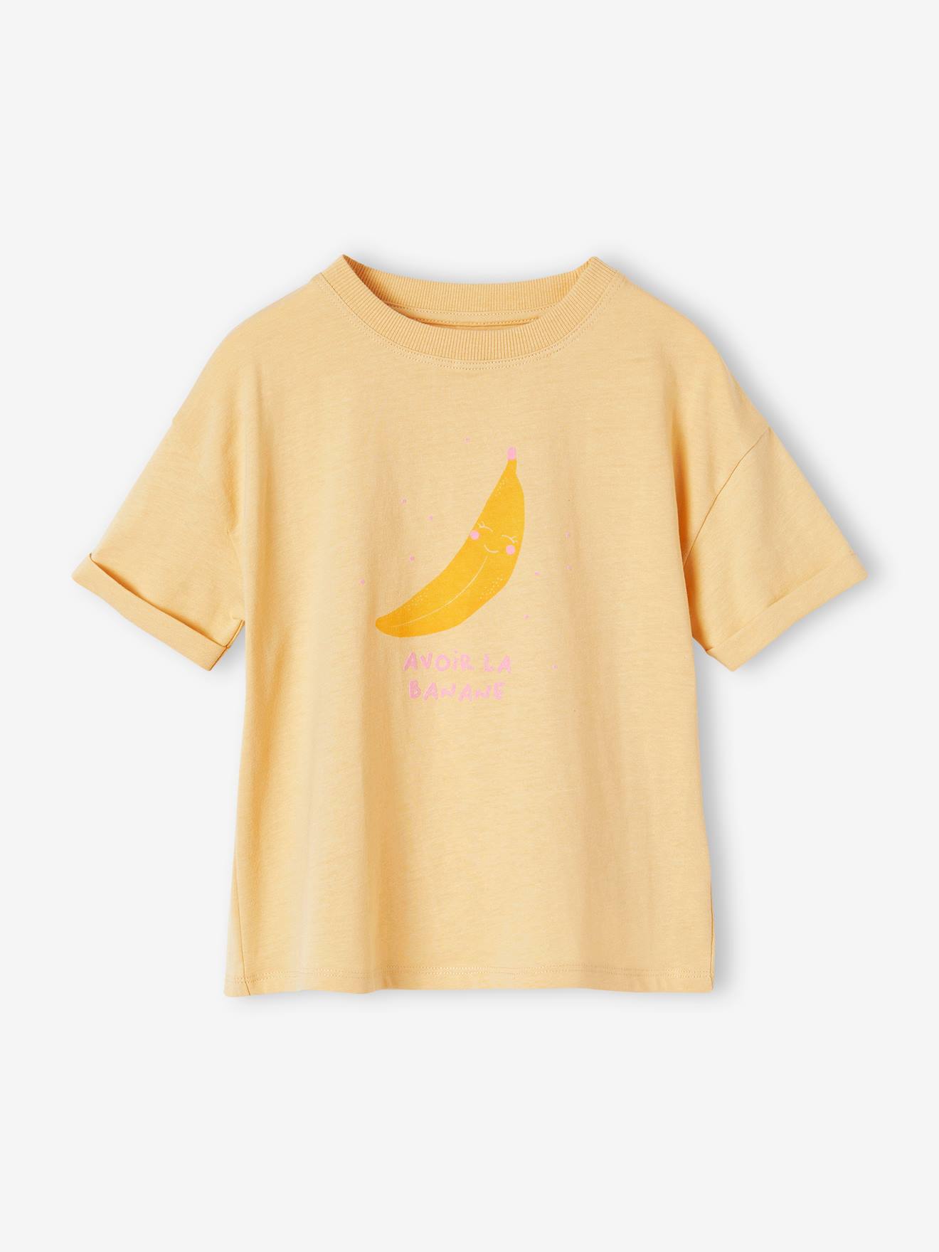 Vertbaudet - Tee-shirt motif pop fille manches courtes à revers jaune pâle