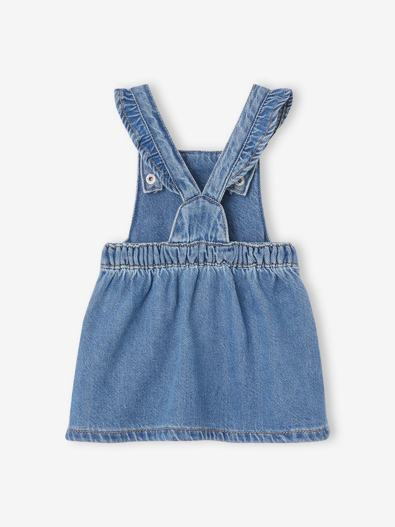 Robe salopette bébé en denim bretelles volantées stone (Vertbaudet) - Image 3