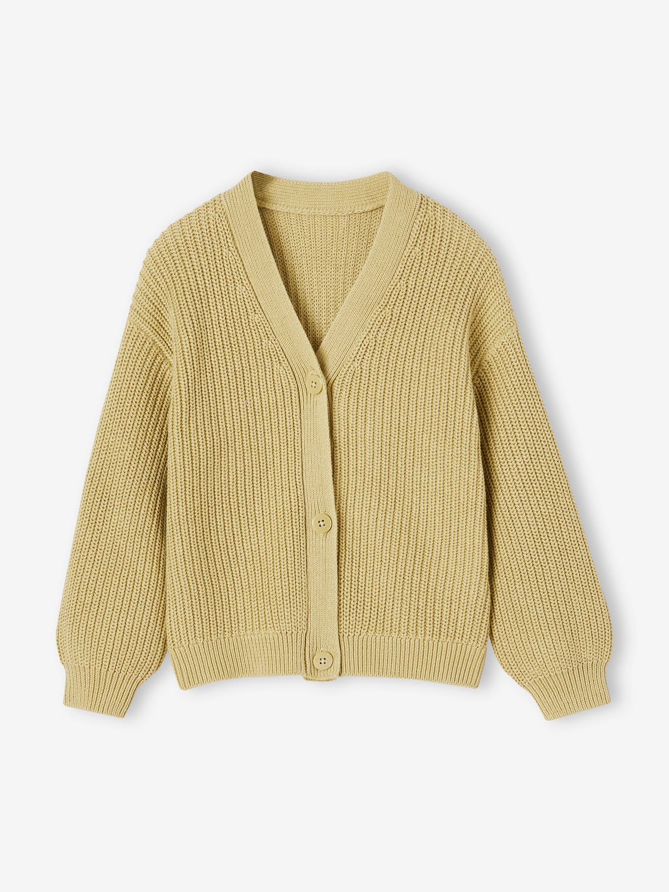 Gilet fille en côte perlée pistache