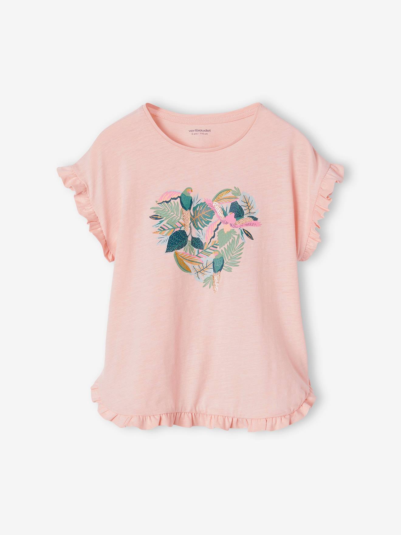Tee-shirt volanté motif à sequins fille rose pâle