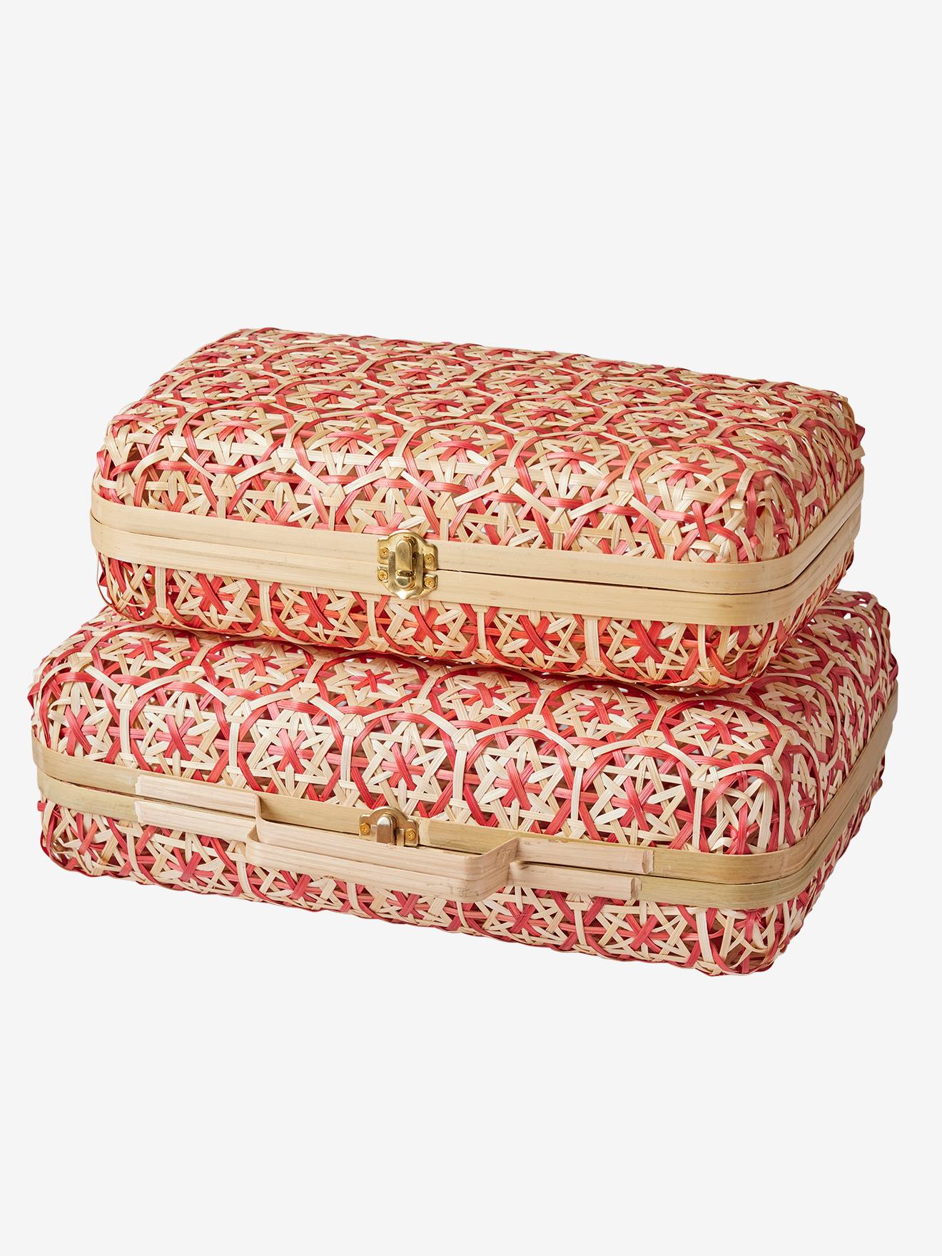 Lot de 2 valisettes bicolores en bambou rose