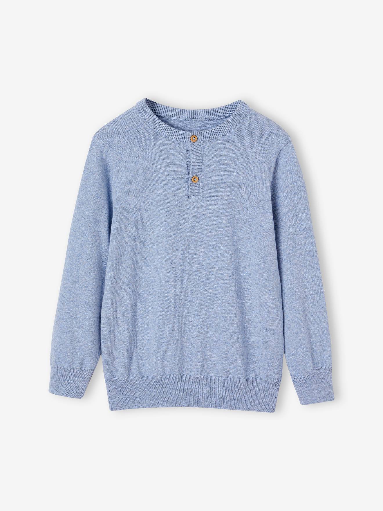 Pull col tunisien garçon personnalisable bleu chiné