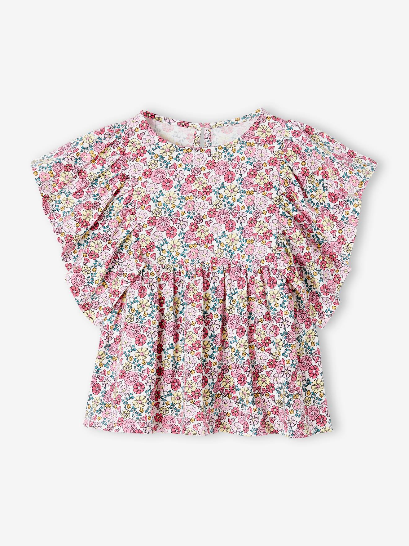 Tee-shirt blouse motifs fleurs fille multicolore
