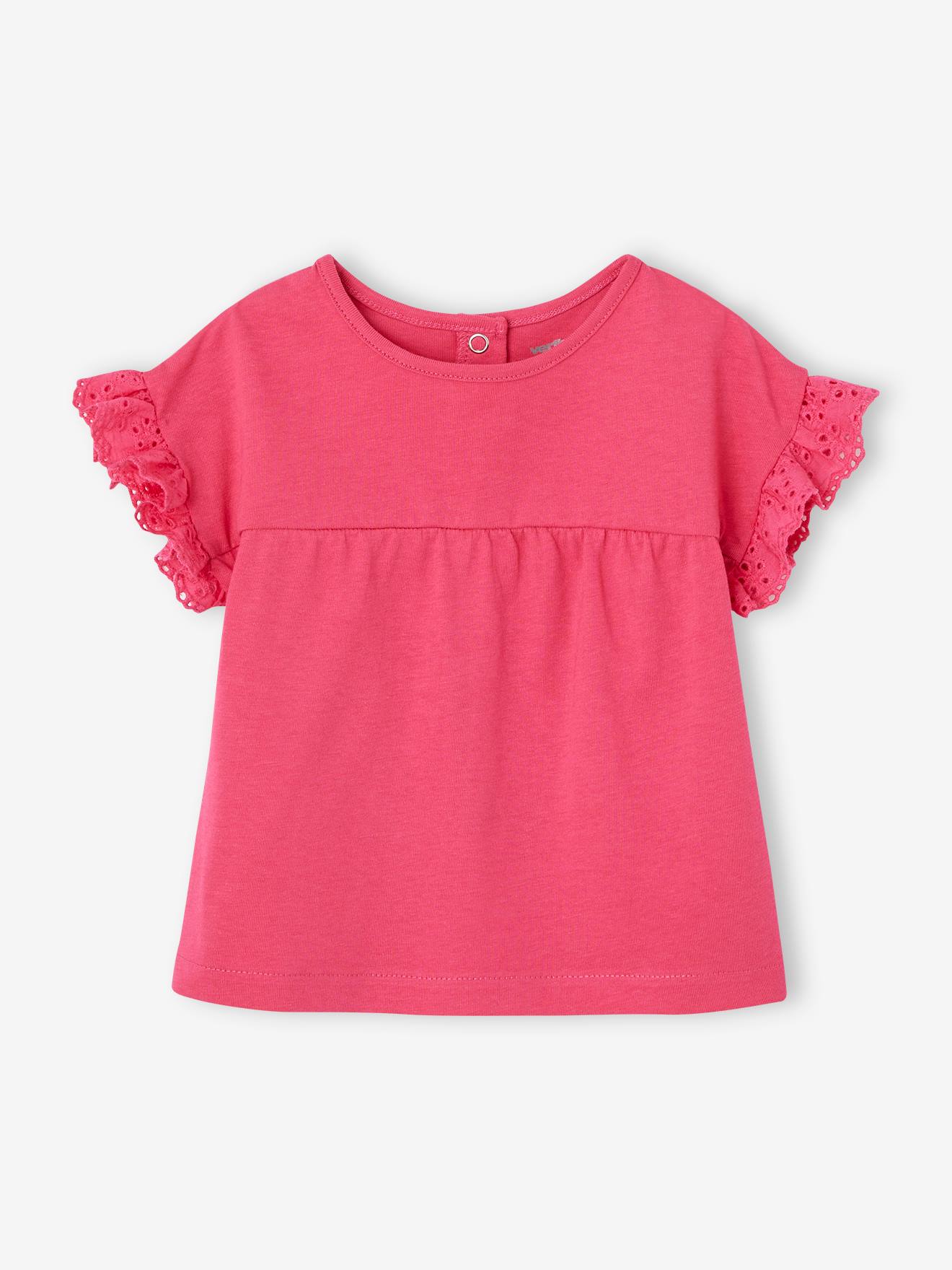 T-shirt manches volantées personnalisable bébé coton biologique fuchsia