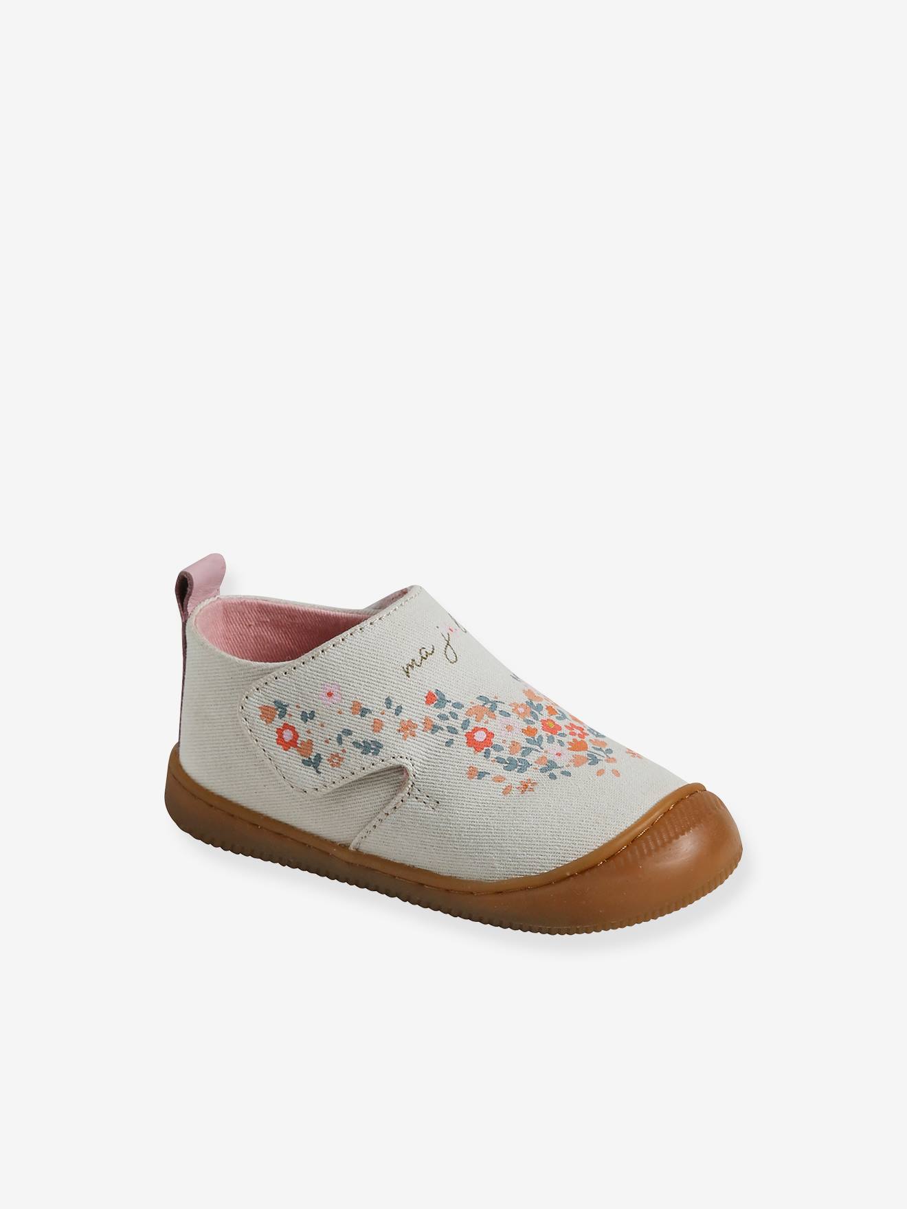 Chaussons scratchés bébé en toile imprimée blanc imprimé