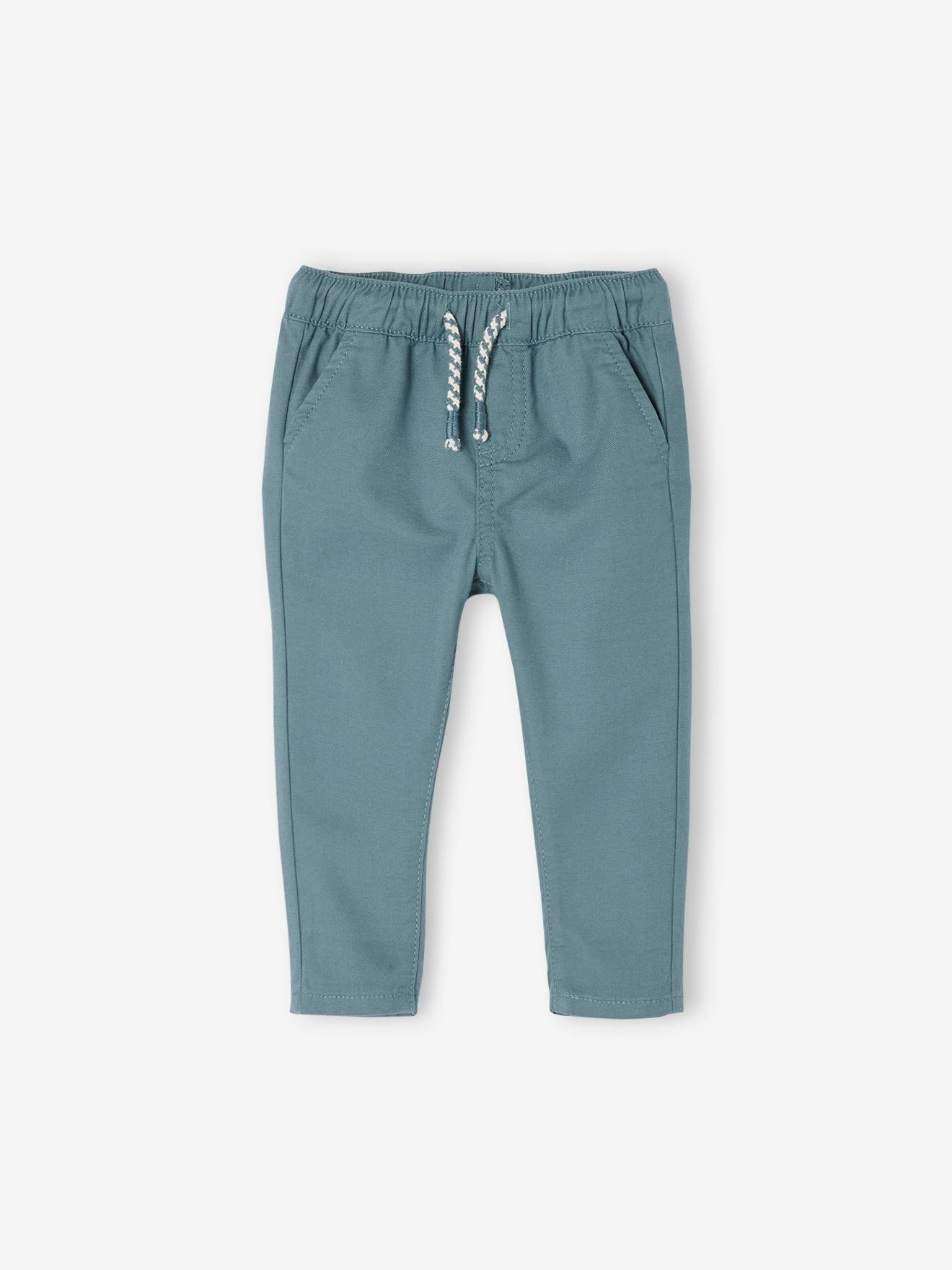 Pantalon bébé garçon en toile à taille élastiquée bleu grisé