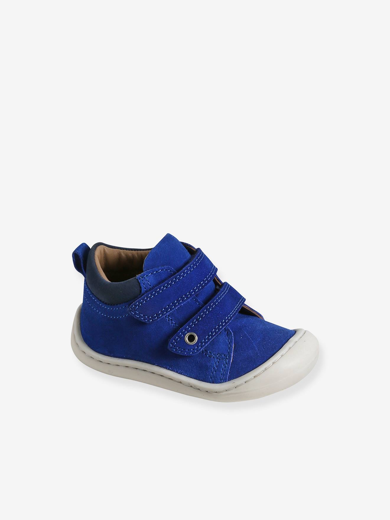 Bottillons scratchés cuir souple bébé premiers pas bleu électrique
